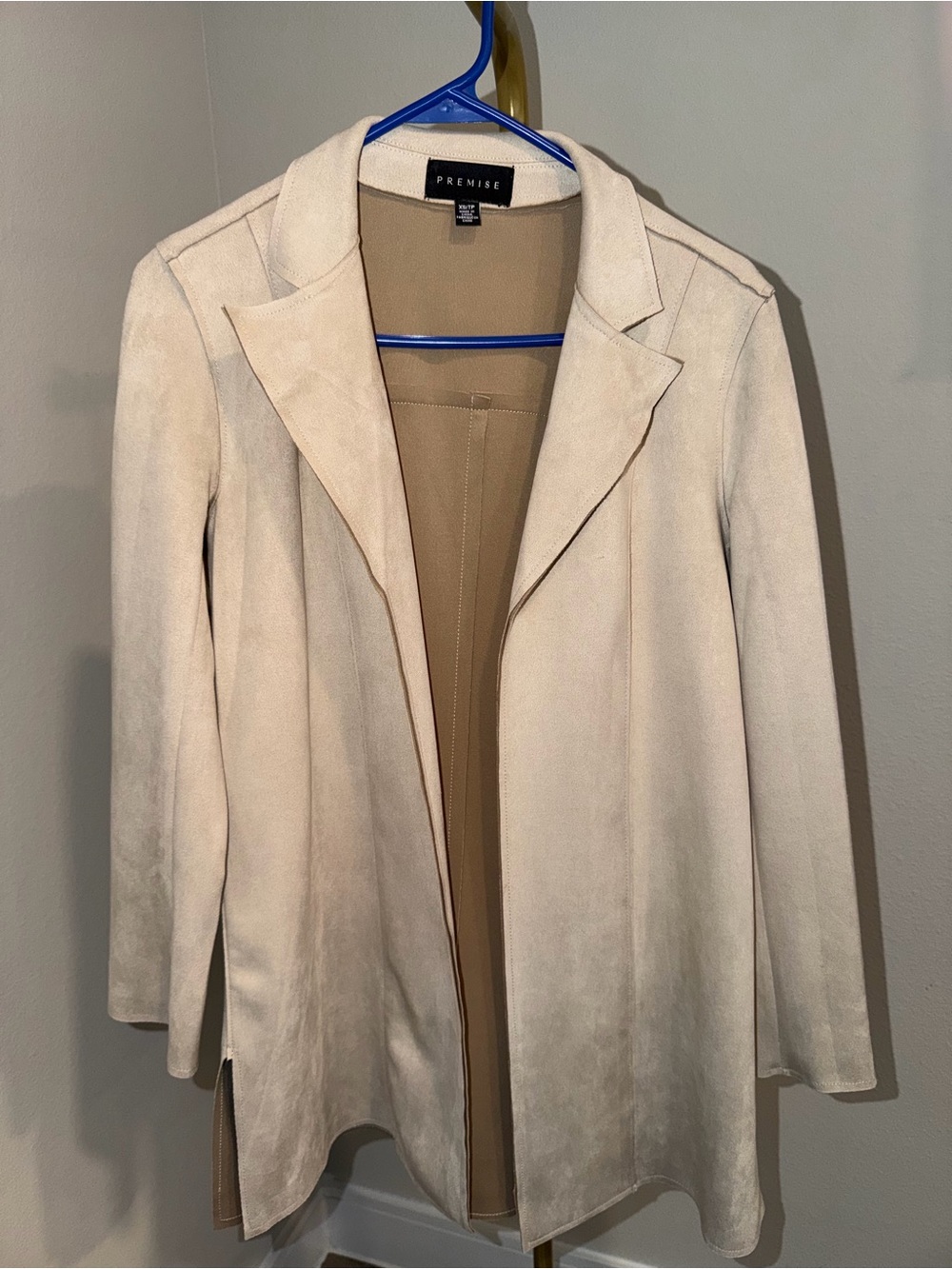 Premise Cream Open-Front Suede Blazer Jacket